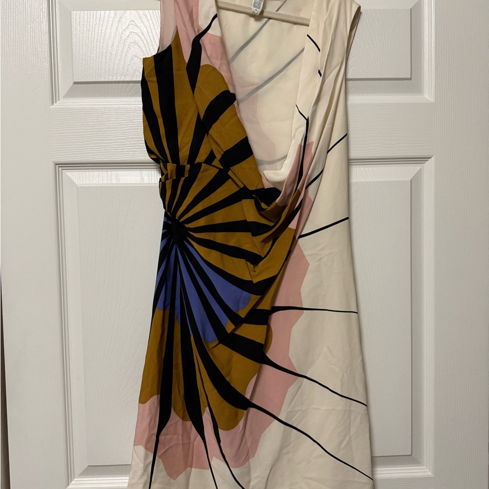 Diane Von Furstenberg Asymmetrical Dress in Cream, Pink, and Blue